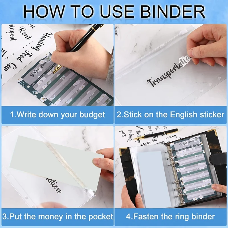 PU Leather Budget Binder com zíper, economia de dinheiro, Envelopes, organizador de dinheiro, planejador de dinheiro, A6