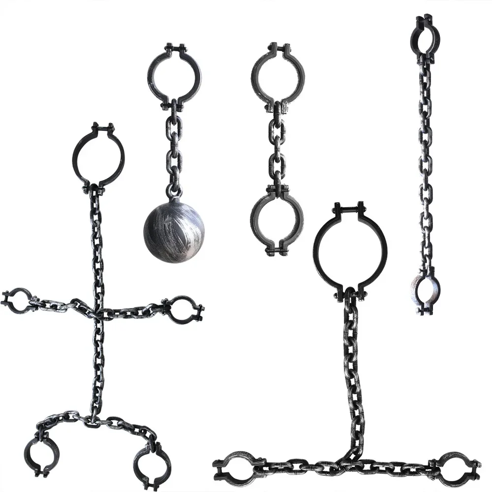 Halloween Prop Handcuffs Chain Footcuffs Prisoner Role-play Plastic Lock Chain Shackles Performance Accessory