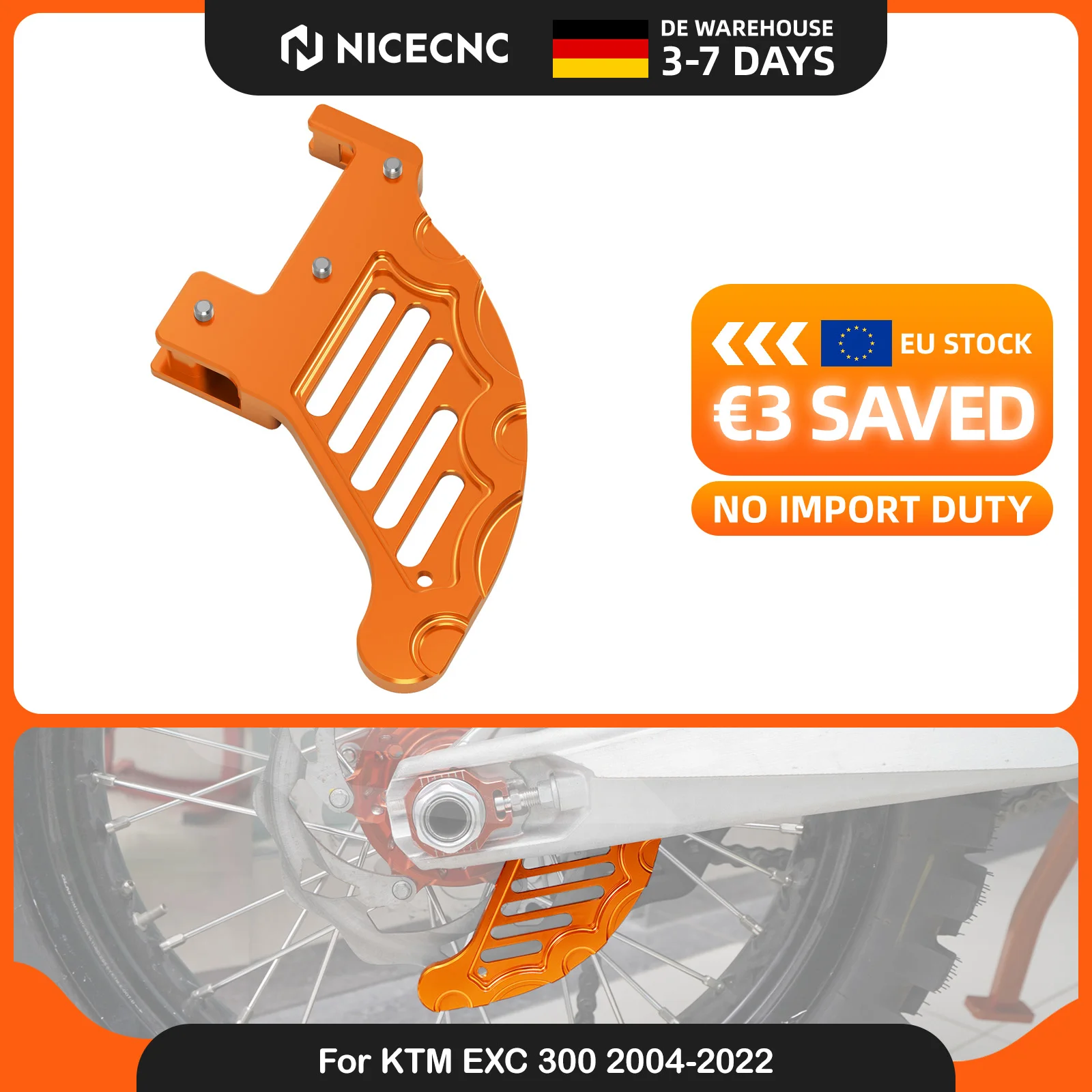 Image of NICECNC Bremsscheibenschutz hinten für KTM EXC 300 2004-2022, passend für KTM EXC-F 350, EXC 200, 250, SX 125, SXF 450, 500, 530, XC, XCF, XCW, XCFW, TPI – 6 Tage Lieferzeit – Motorradzubehör