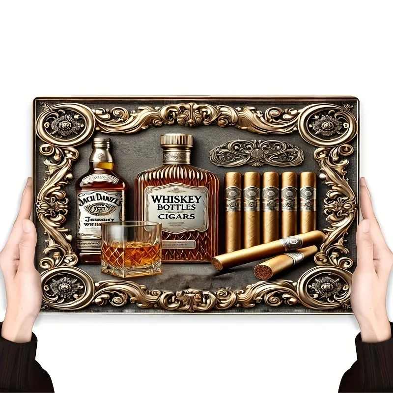 1pc Vintage-Inspired Whiskey & Cigars Aluminum Metal Wall Art Sign, Elegant Retro Decor for Bedroom, Kitchen, Bar, 7.9x11.8