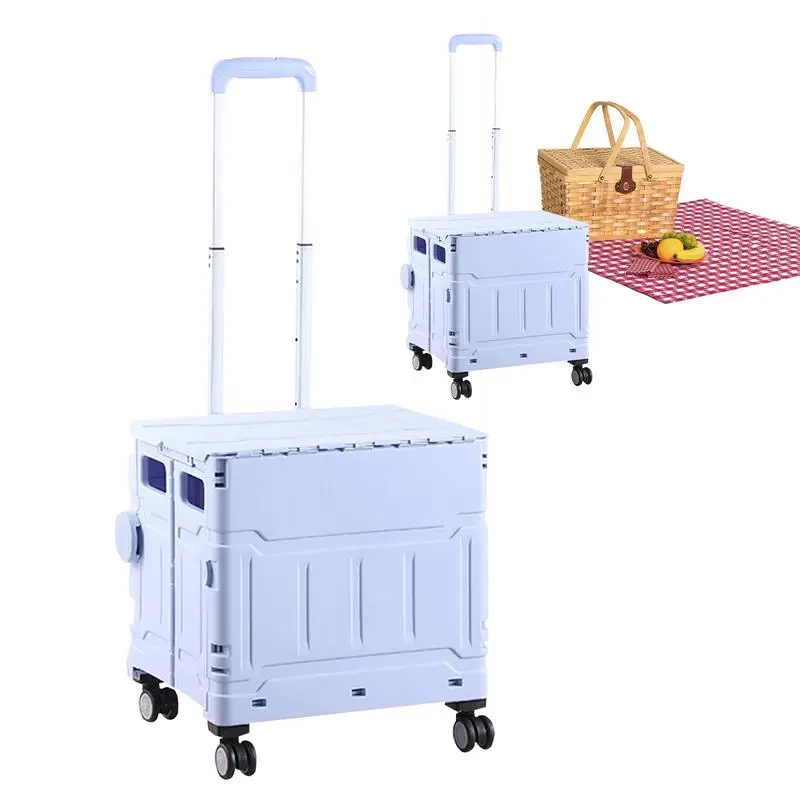 Shopping Cart Foldable Food Vegetables Rolling Cart Portable Trolleys With 4 Wheels Large Capacity For Workplace Home Purple