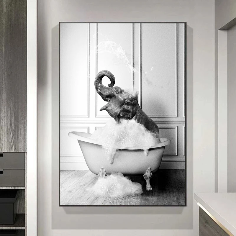 Animals In The Bathtub Posters and Prints Modern Abstract Art Canvas Painting Wall Art Pictures Home Bar Room Decoration