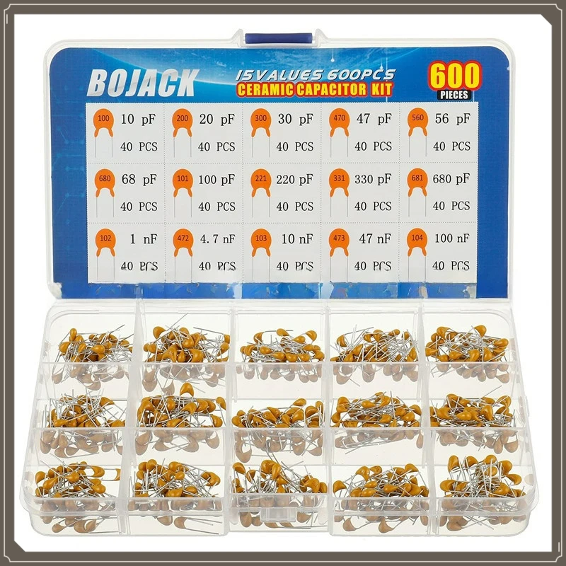 600Pcs 15 Kinds Specification Ceramic Capacitor Combination Kit 10pF To 100nF MLCC Capacitor Assorted Set For Electronic Repair