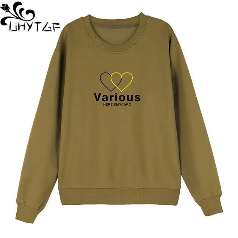 

UHYTGF Long Sleeve Sweatshirt Coat Women's Korean Loose Spring Autumn Hoodie Jacket Female Letter Pullover Lady Outewear 4XL 327