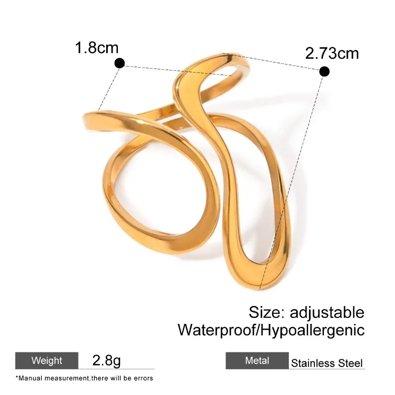 Minar Simple 18K Gold PVD placcato acciaio al titanio superficie liscia Hollow doppi strati anelli da Cocktail con regolazione irregolare per le