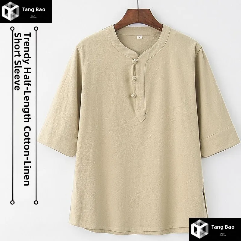 تانغ زي الرجال القطن الكتان f Sve ort Sve تي شيرت عصري ريترو Sle الصينية الجديدة Sle ملابس الصيف الرجالية #1