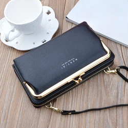 PU Leather Clutch Wallet For Women, Multifunctional Crossbody Bag, Fashion Long Coin Purse With Kiss Lock