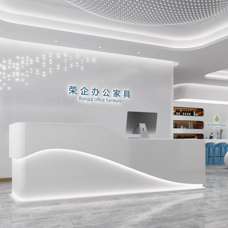 

*1028 Custom Logo MDF Counter Modern Design Hotel and Salon Front Desk for Office Reception White Office Furniture
