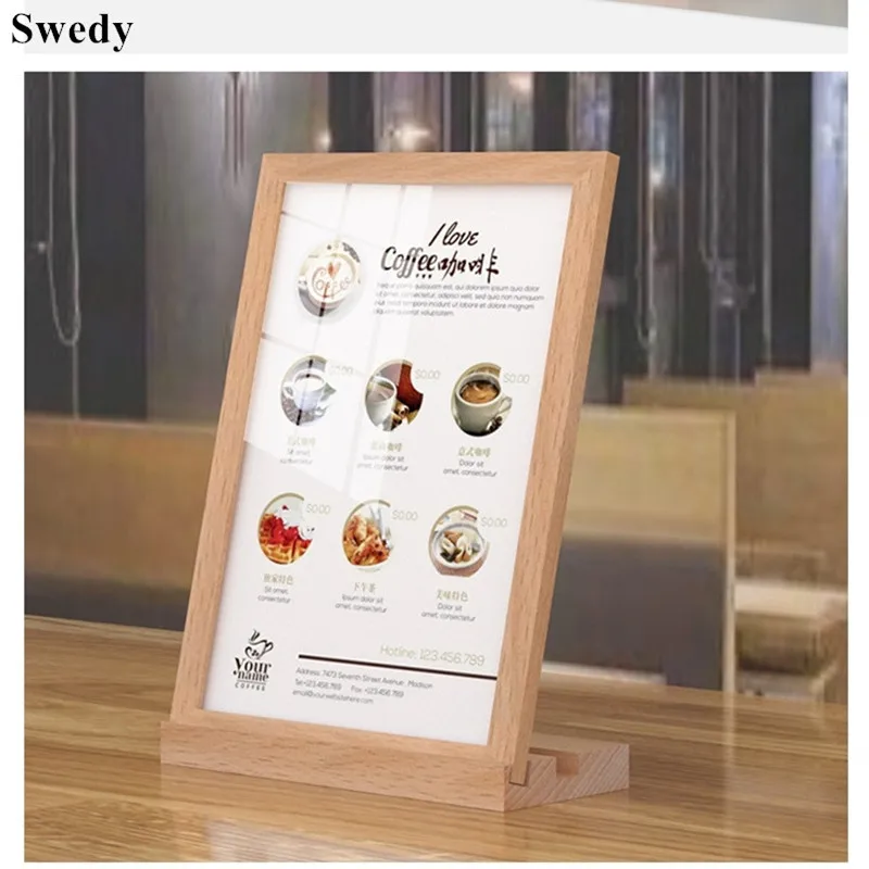 A6 100X150MM T / L Shape Wood Base Countertop Acrylic Menu Paper Sign Holder Display Stand Table Poster Picture Photo Frame