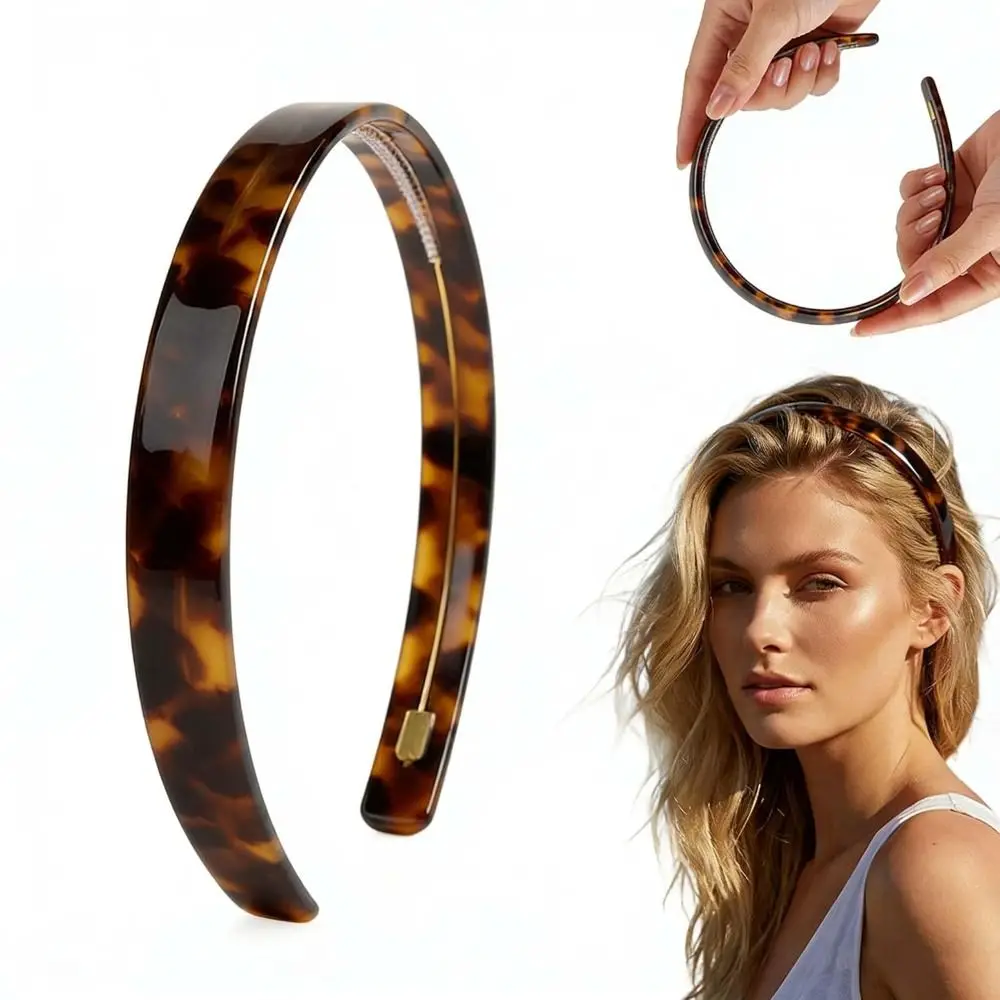 Fashion Tortoiseshell Hair Band Acetate Strong Hold Grip Headband Non-slip Flexible Hair Accessories view 4