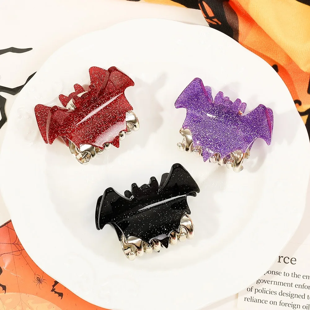 Fashion Y2K Halloween Bat Hair Claw Alloy Dazzling Colors Shiny Acrylic Shark Clip Cosplay Medium Bat Wings Hair Claw Festival