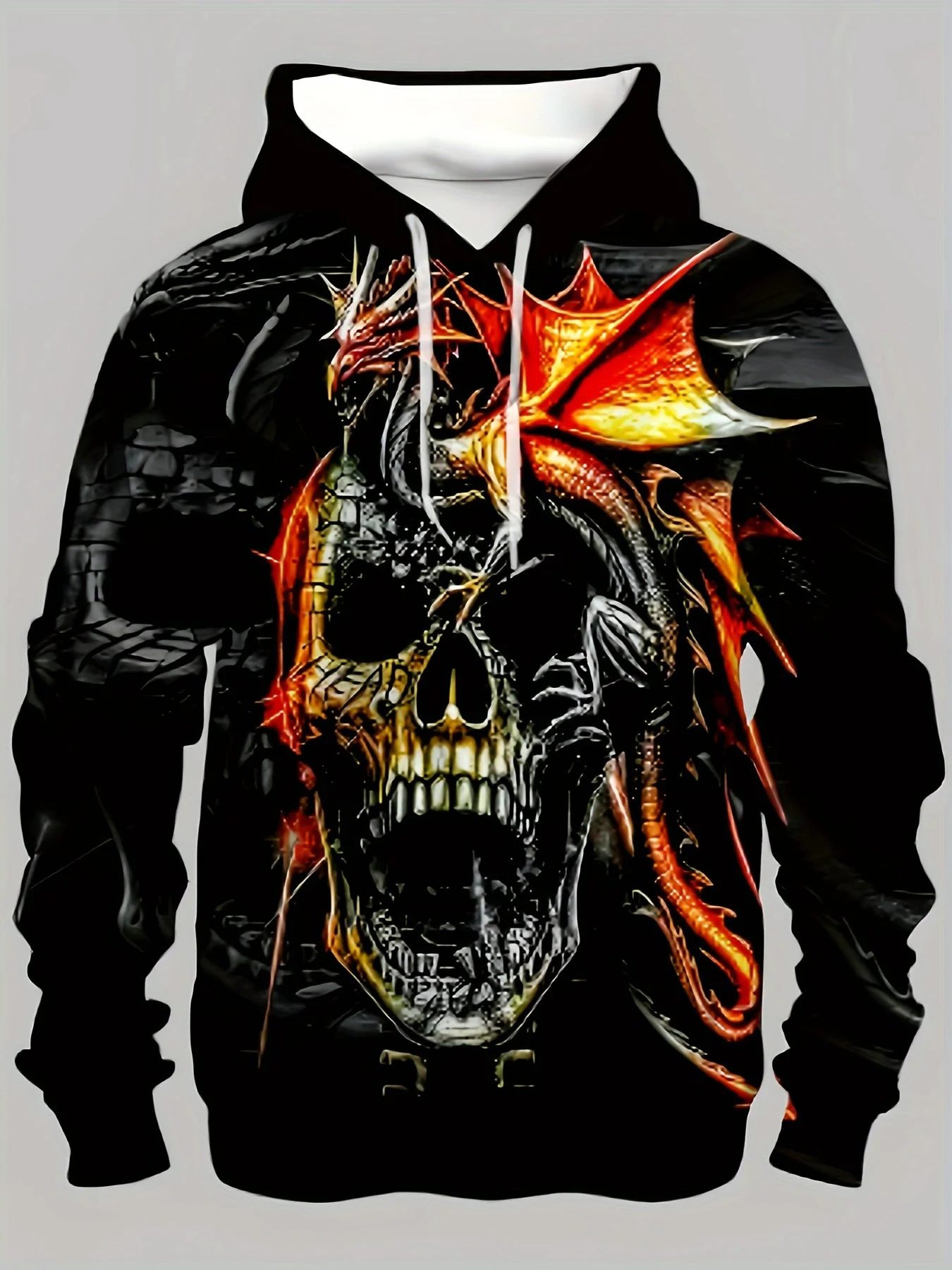 Customization Digital Print Fashion Trend Hoodie - Autumn Sweatshirt - 3D Printed Devil Skull And Flying Dragon Pattern