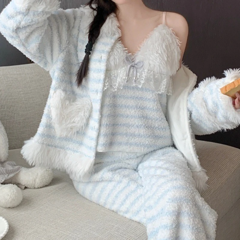 conjunto-de-pijamas-de-franela-a-rayas-para-mujer-otono-e-invierno-estilo-informal-conjunto-de-tres-piezas-para-estar-en-casa-o-salir