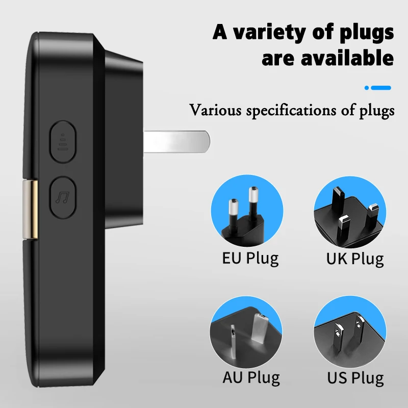 CACAZI Self-powered Wireless Doorbell Sets for Smart Home Waterproof No Battery Button Cordless 60 Chime 0-110DB US EU UK Plug