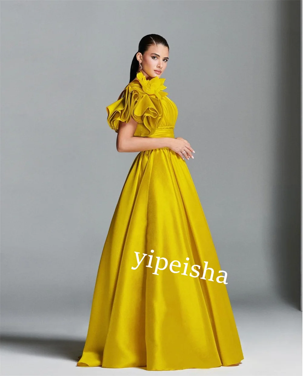 Customized S Flower Pleat Graduation A-line One-shoulder  Bespoke Occasion Gown Long Dresses