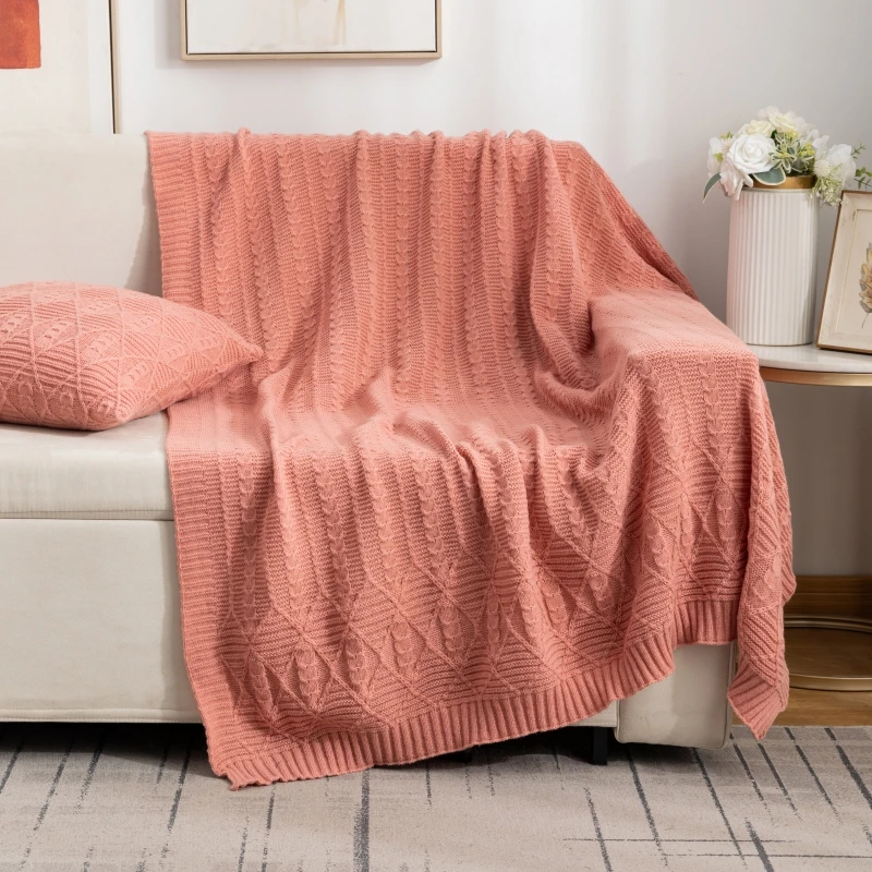 1pc Knitted Blanket Skin-friendly Sofa Towel Solid Color Plaid 130x170cm Jacquard Blankets Travel Shawl Home Nap Blankets 담요