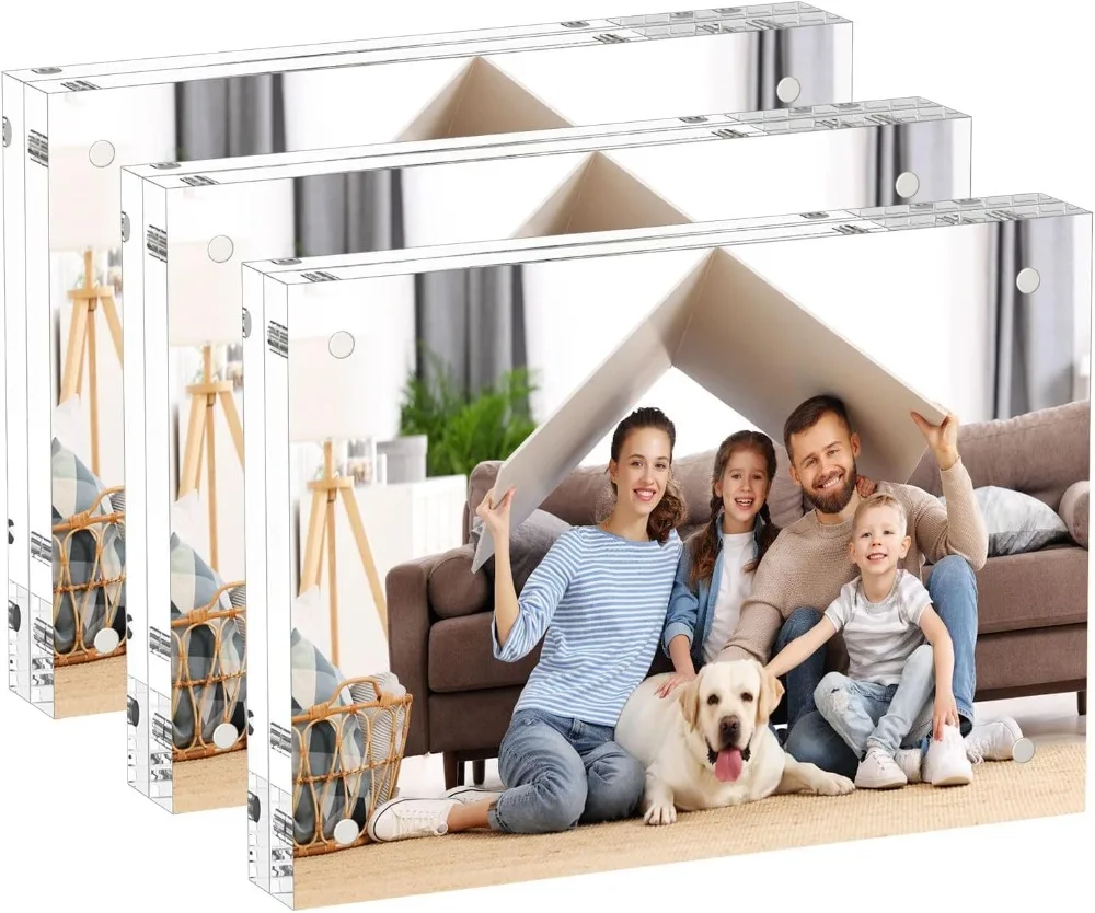 AITEE 5x7 Acrylic Picture Frames 3 Pack, 20% Thicker Block, Clear Picture Frames Freestanding Double Sided Magnetic Acrylic