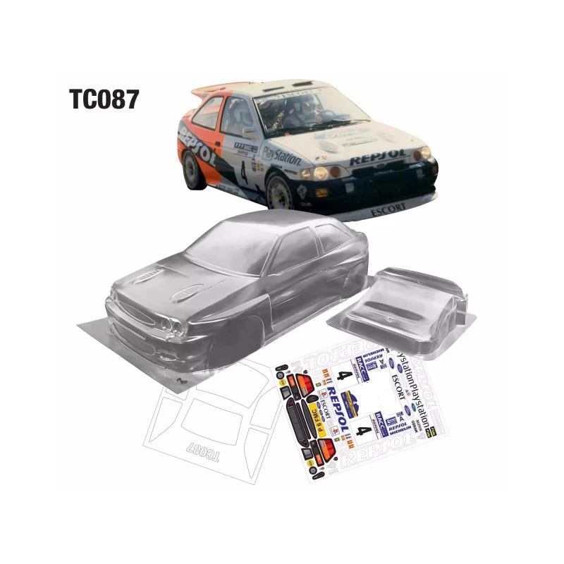 TC087 1/10 Fod Escort Rc Rally Car Transparent Body With Color Sticker for Rc Car Toys