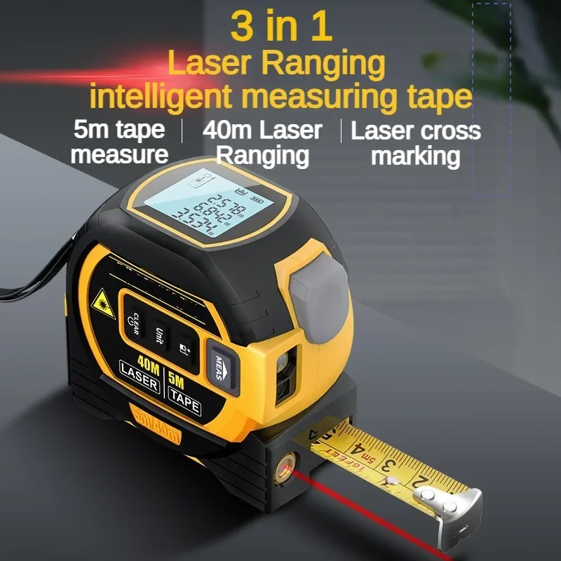 3 In1 Laser Rangefinder 5m Tape Measure Ruler LCD Display Distance Meter Measurement Device Area Volumes Surveying Equipment