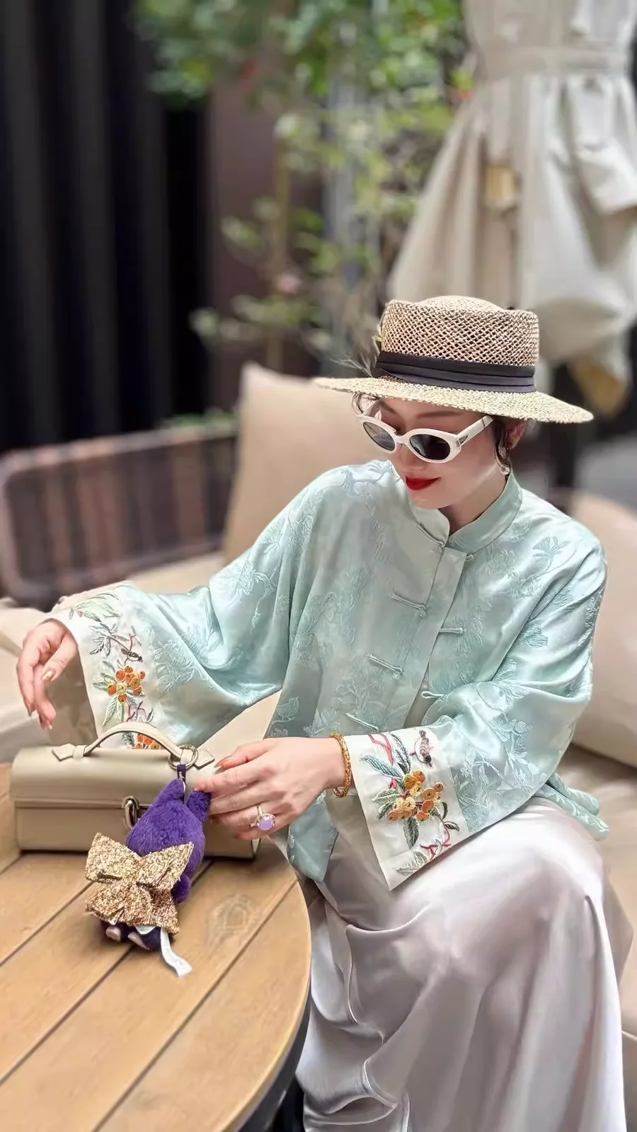 

Chinese Style Purple Top Fashion Women's Green Silk Cardigan Sexy Ladies Embroidered Yellow Shirt