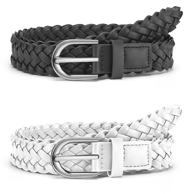 Pu Knit Gothic Retro Women's Belt Fashion Trendy Versatile Jeans Accessories Girdle Simple Design Silver Pin Buckle Waistband