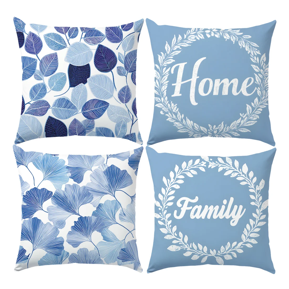 45x45cm Spring Summer Blue Tone Ginkgo Leaves HOME Pillow Covers Living Room Sofa Cushion Cover Soft Home Decorations