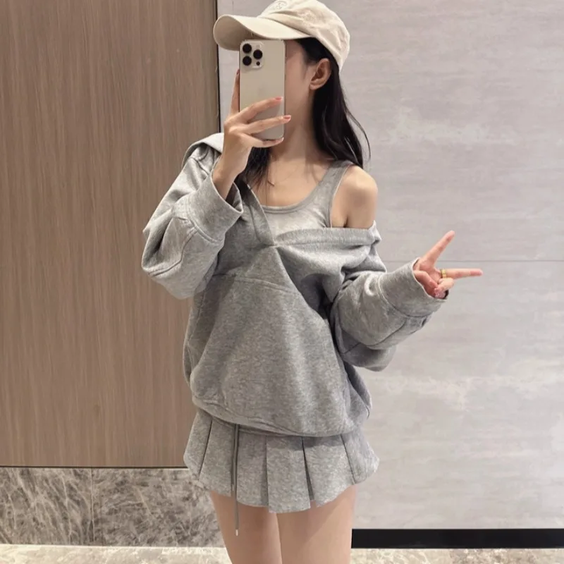 With Hat Hoodies Women High Street Minimalist Korean Style Leisure Loose Soft Attractive Design Lazy Tops Pullover College Ins