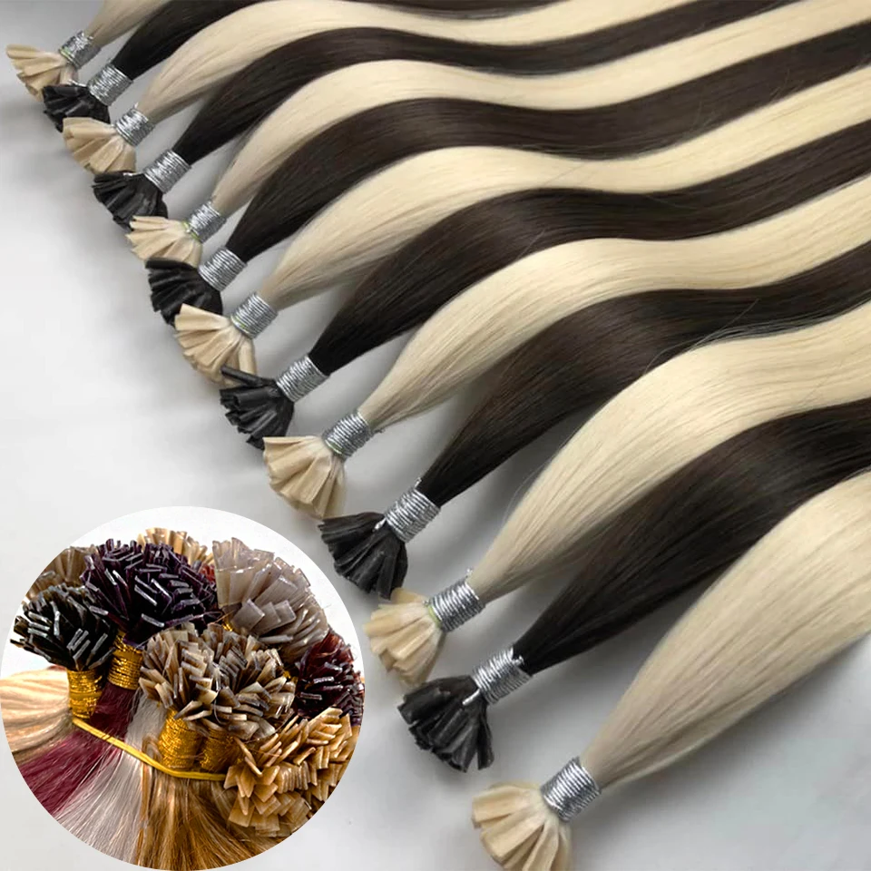 Straight Human Hair Extension By Fusion Flat Tip Keratin Capsules 0.8g Strand 50pcs Natural Hair Extension Ombre Blond Color