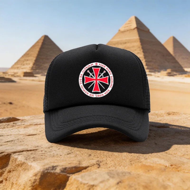 2026 All-Season Unisex Lightweight Mesh Baseball Cap with Red Cross Badge and Sword Pattern,  Outdoor Snapback Hat for Family Pa