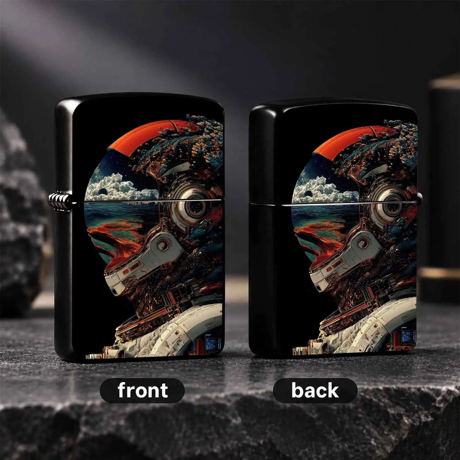 Sci-Fi Astronaut Space Themed Lighter, Cyber Style Exquisite Mechanical Print, Durable Long Lasting Use, Portable Sleek Design, Ideal For Outdoor Trips Home Office Daily Use, Unique Trendy Gift For Space Art Enthusiasts And Friends On All O