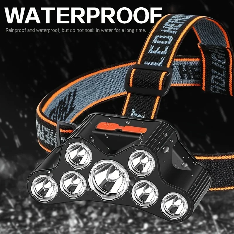 7 LEDs Headlamp 4 Modes USB Rechargeable Waterproof LED Head Flashlight For Outdoor Camping Running Hiking Emergency Lantern