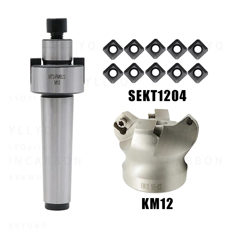 KM12 50mm 45 Degree Face Milling Cutter Head SEHT1204 Insert C12 C16 C20 R8 MT2 MT3 MT4 FMB22 CNC Mill Tool Holder