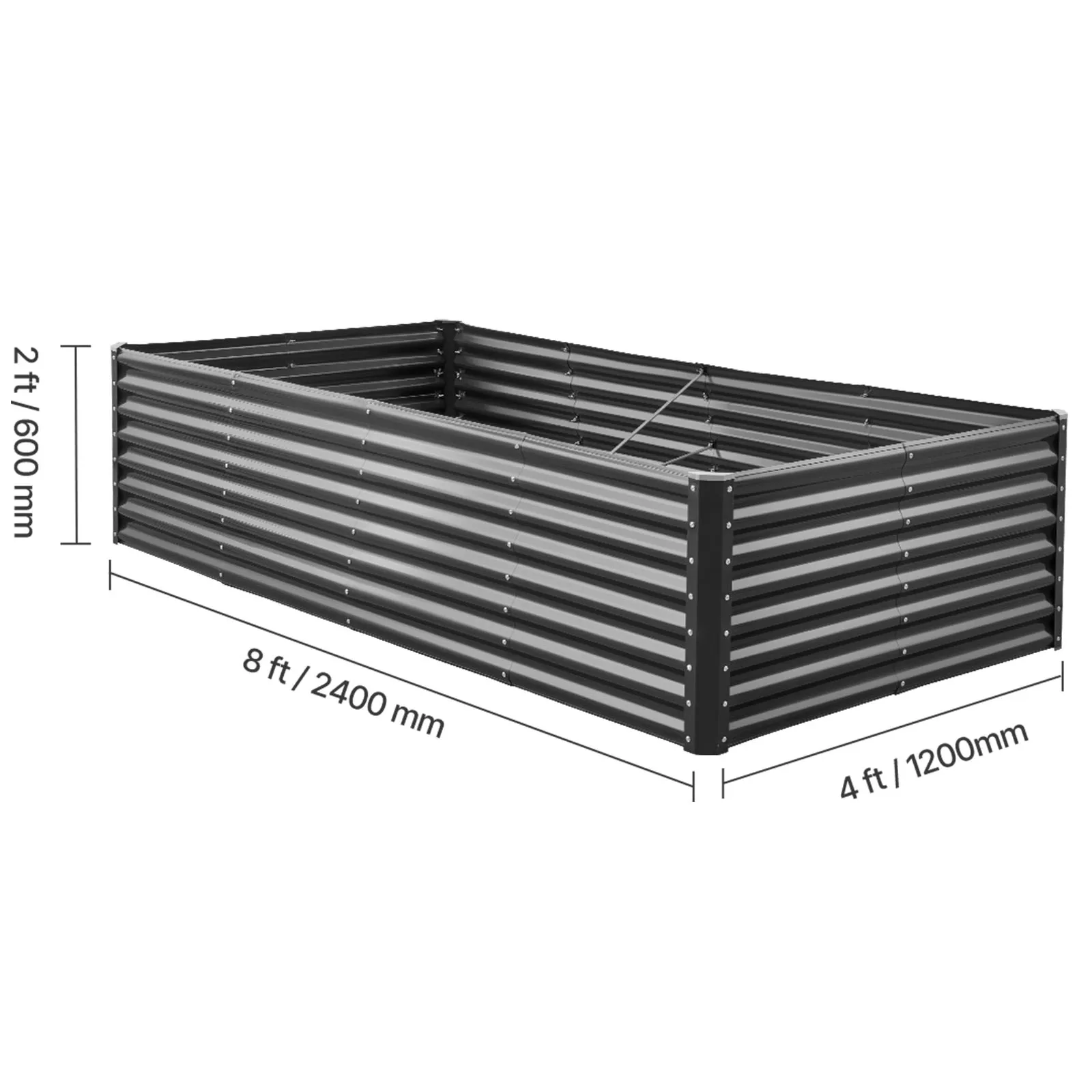 Metal Raised Garden Bed, 8 x 4 x 2 ft Outdoor Galvanized Planter Garden Box, Open Bottom Design, Large Planter Raised Bed for Gr