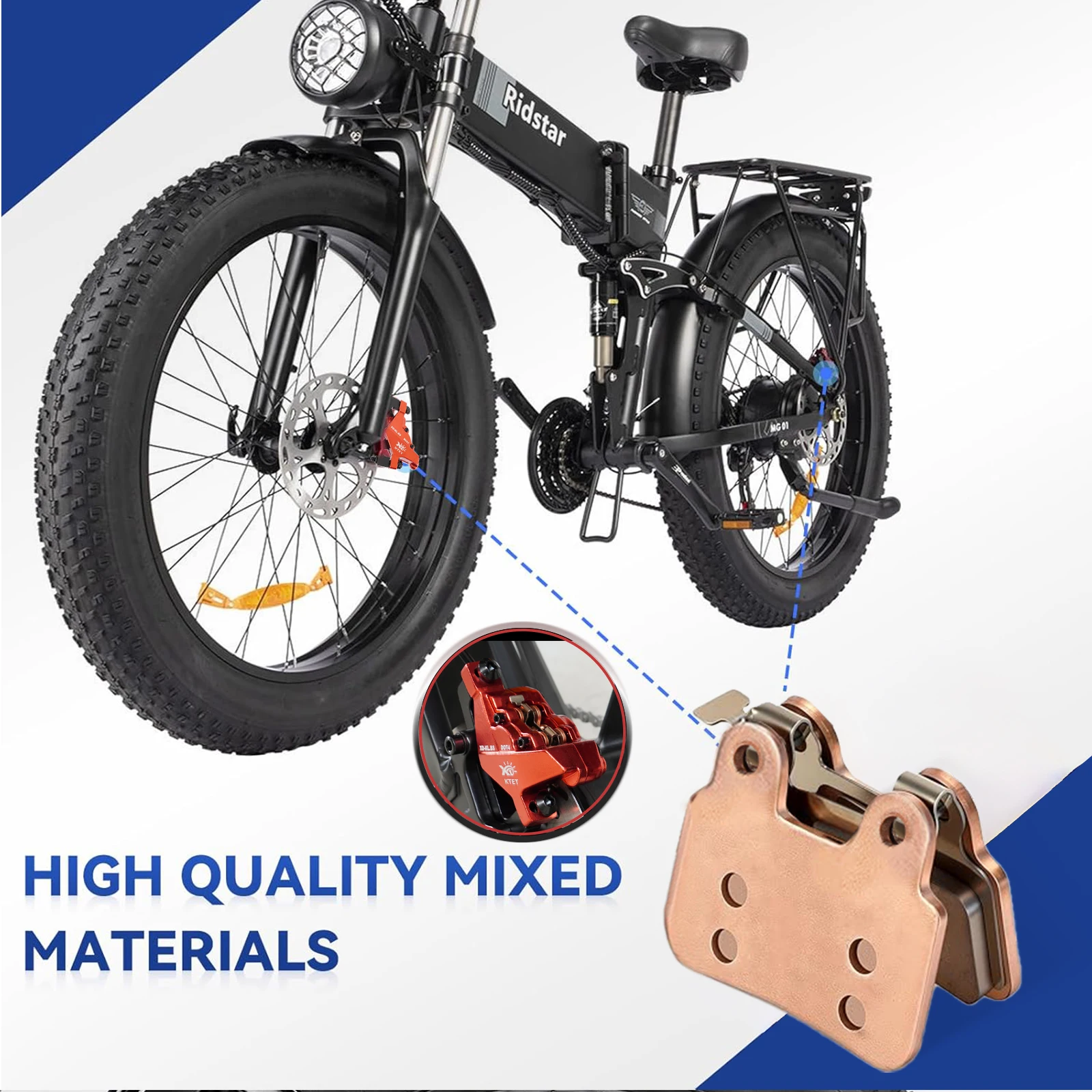 

Sintered Metal Brake Pads Fit XD-KLBS-DOTS XOD Brake Calipers & Ridstar Q20 Electric Bike, Front & Rear 2Pairs