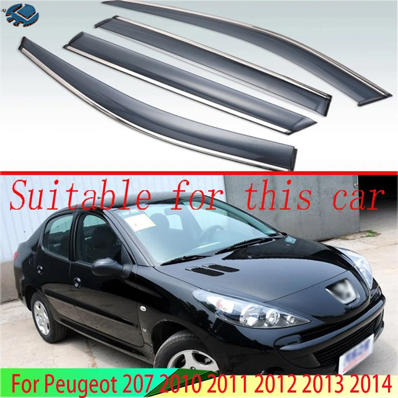 For Peugeot 207 2010 2011 2012 2013 2014 Plastic Exterior Visor Vent Shades Window Sun Rain Guard Deflector 4pcs