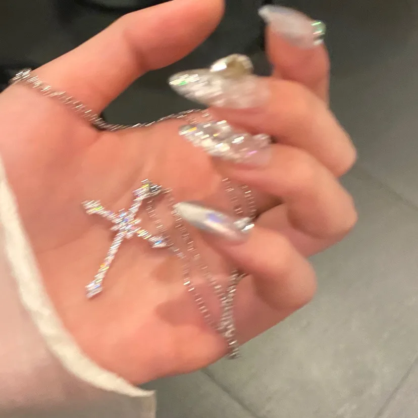 925 فضة سلسلة عنق الصليب الزركون القلائد مجوهرات نسائية رائعة أنيقة الجمالية سحر اكسسوارات أرجنت 925 #3