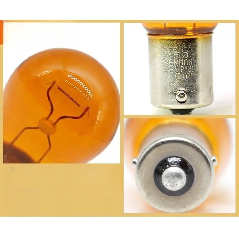 

Nice For Car Metal Bases Amber Turn Signal Halogen Light OSRAM Original PY21W Bau15s OEM Brake Bulbs Reverse Lamps 12V S25 7507