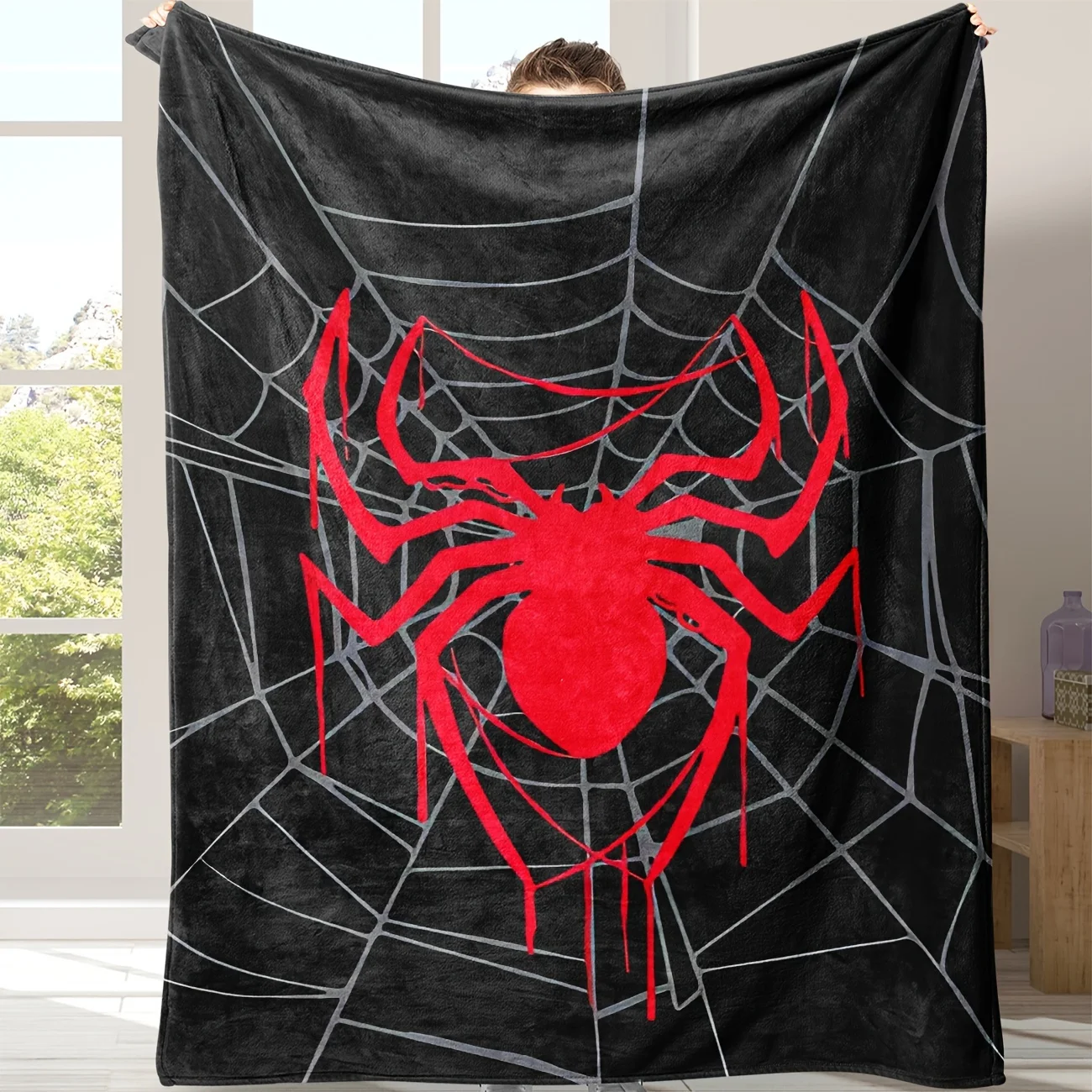 1pc Soft Flannel Blanket with Spider Print Design, Perfect for Napping, Working, Studying, or Traveling, It Is a Comfortable and