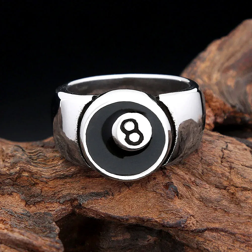 High Polished Number Black Eight Billiard Stainless Steel Ring For Men And Women Lucky Hip Hop Streetwear Fashion Jewelry Gifts