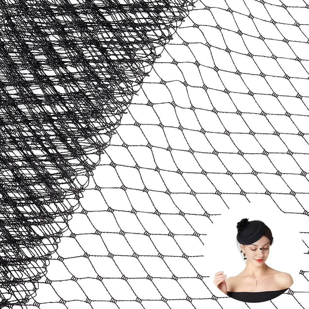 2.2Yards Veil Netting Fabrics 10Inch/25cm Wide Black Bridal Wedding Veil Net Organza Rhombus Birdcage Veil Netting Hat