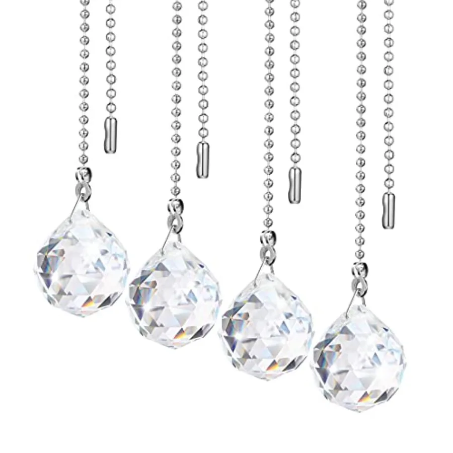4 Pcs Fan Pull Chain Extension Decorative Crystal Ornaments Clear Prism Ceiling Ball Fan Light Chain Extension Diamond Connecto