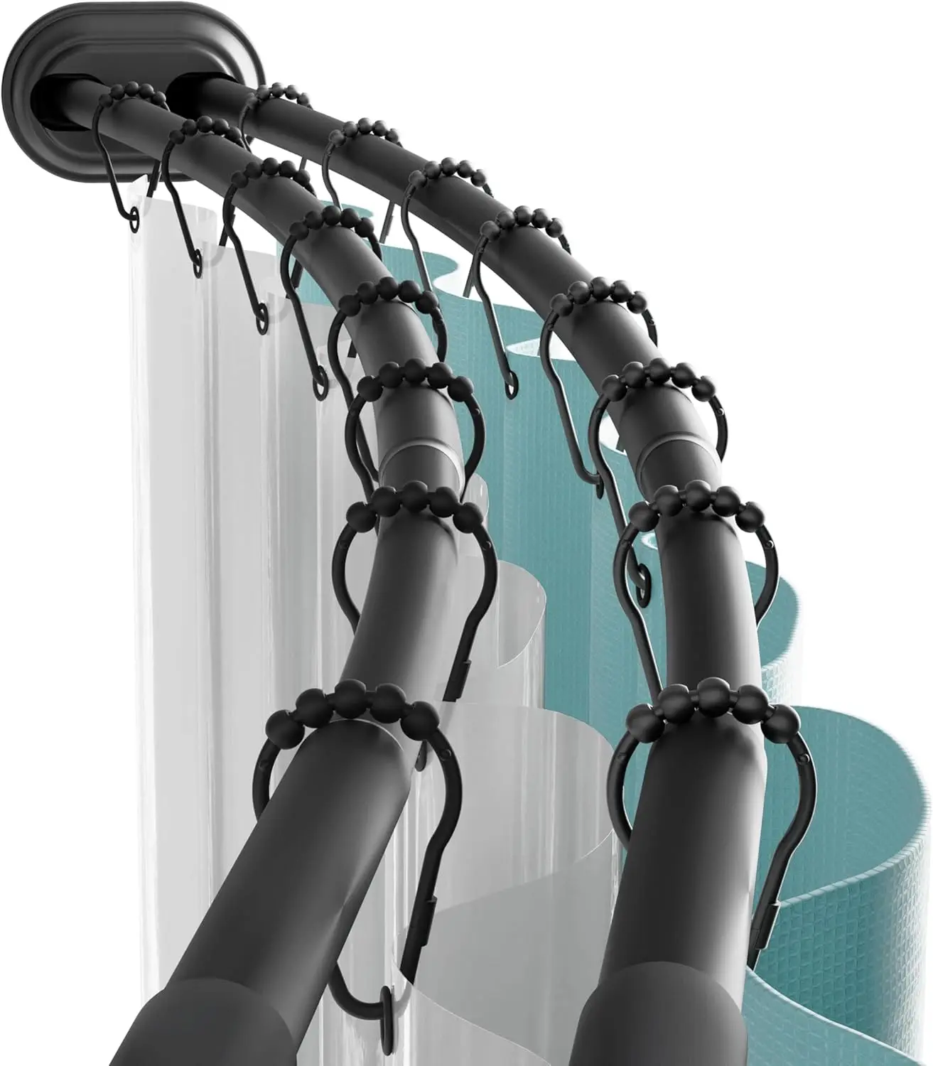 

No-Drill Adjustable Tension Shower Curtain Rod, 50-72 Inch Double Curved Design, Rustproof Matte Black Finish for Bathroom