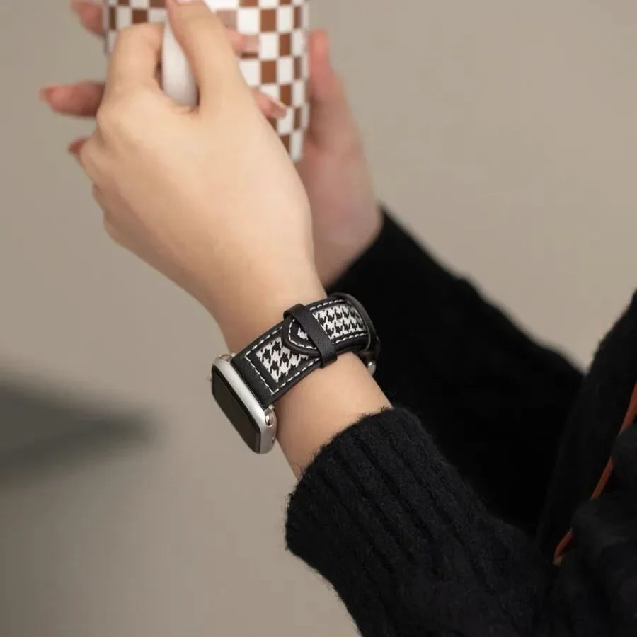 Leather Strap For Apple watch band 10 9 8 7 45mm 41mm 42mm 46mm Canvas Sports Bracelet Wristband iWatch series 6 5 4SE 44mm 40mm