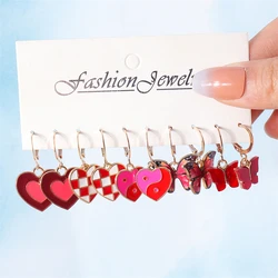 5Pairs/Set Fashion Colorful Love Heart Drop Earrings for Women Cute Butterfly Dangle Hook Earrings Girls Party Jewelry Gifts