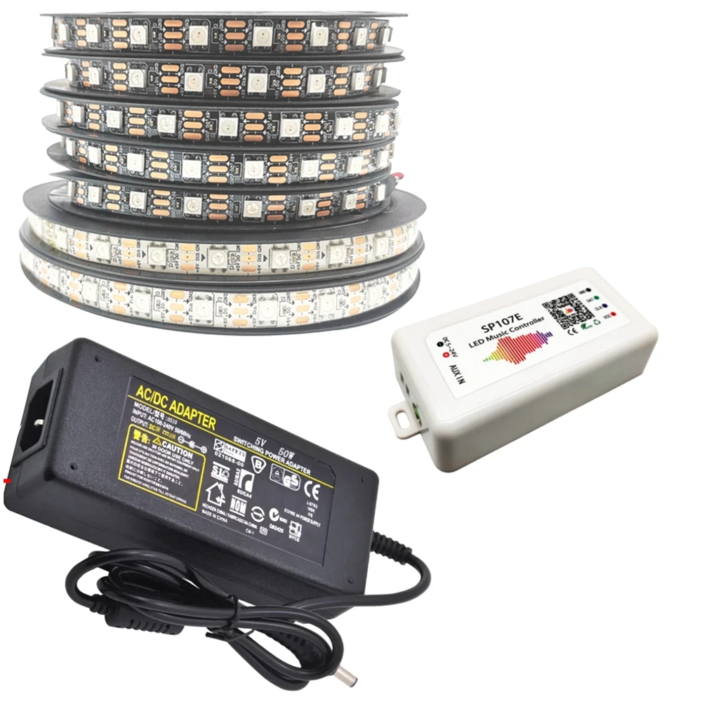 

WS2812B LEDlight strip addressable Black white PCB DC5V universal power supply DC5V 10ASP107EWiFi/Bluetooth/music controll
