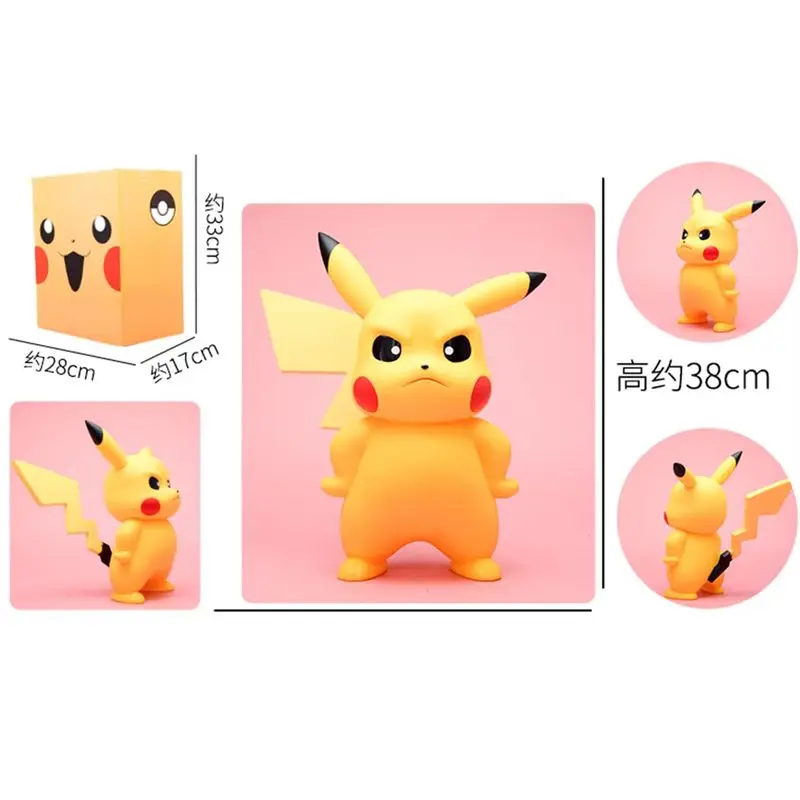 38cm Duży Rozmiar 1:1 Figurka Akcji Poké Mon Pride Pikachu Kreskówkowy Potwór Kieszonkowy Model Dekoracyjny na Biurko Kolekcjonerska Statuetka Zabawka
