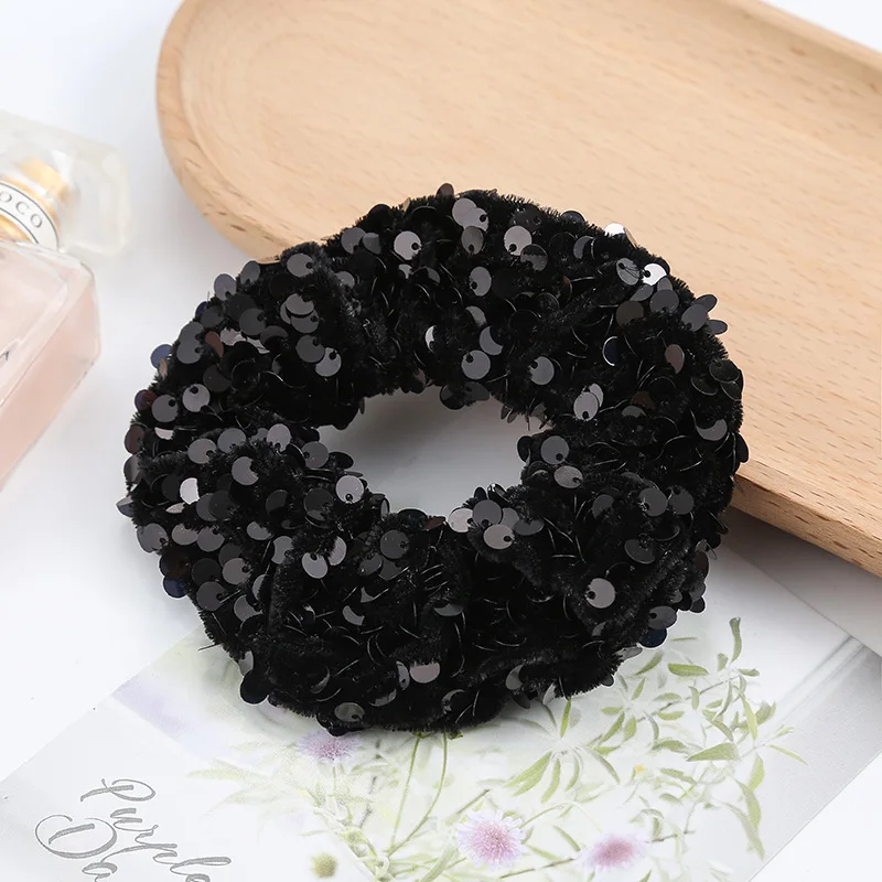 Summer flower vintage sequined large intestine hair ring girls fashion stretchy hair scrunchies