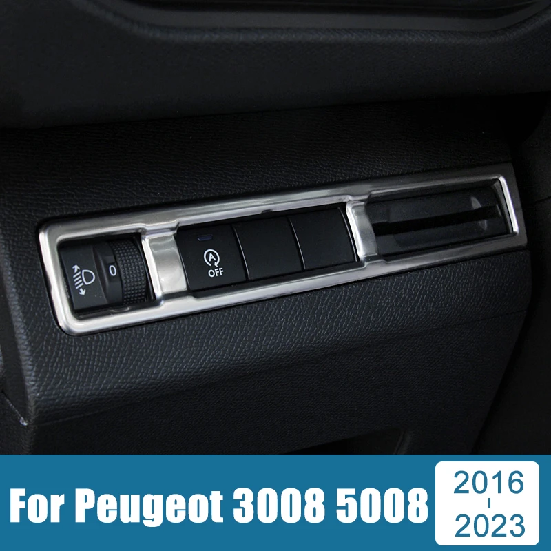 

For Peugeot 3008 5008 GT 2016 2017 2018 2019 2020 2021 2022 2023 Stainless Car Headlight Switch Sequin Adjust Cover Trim Sticker