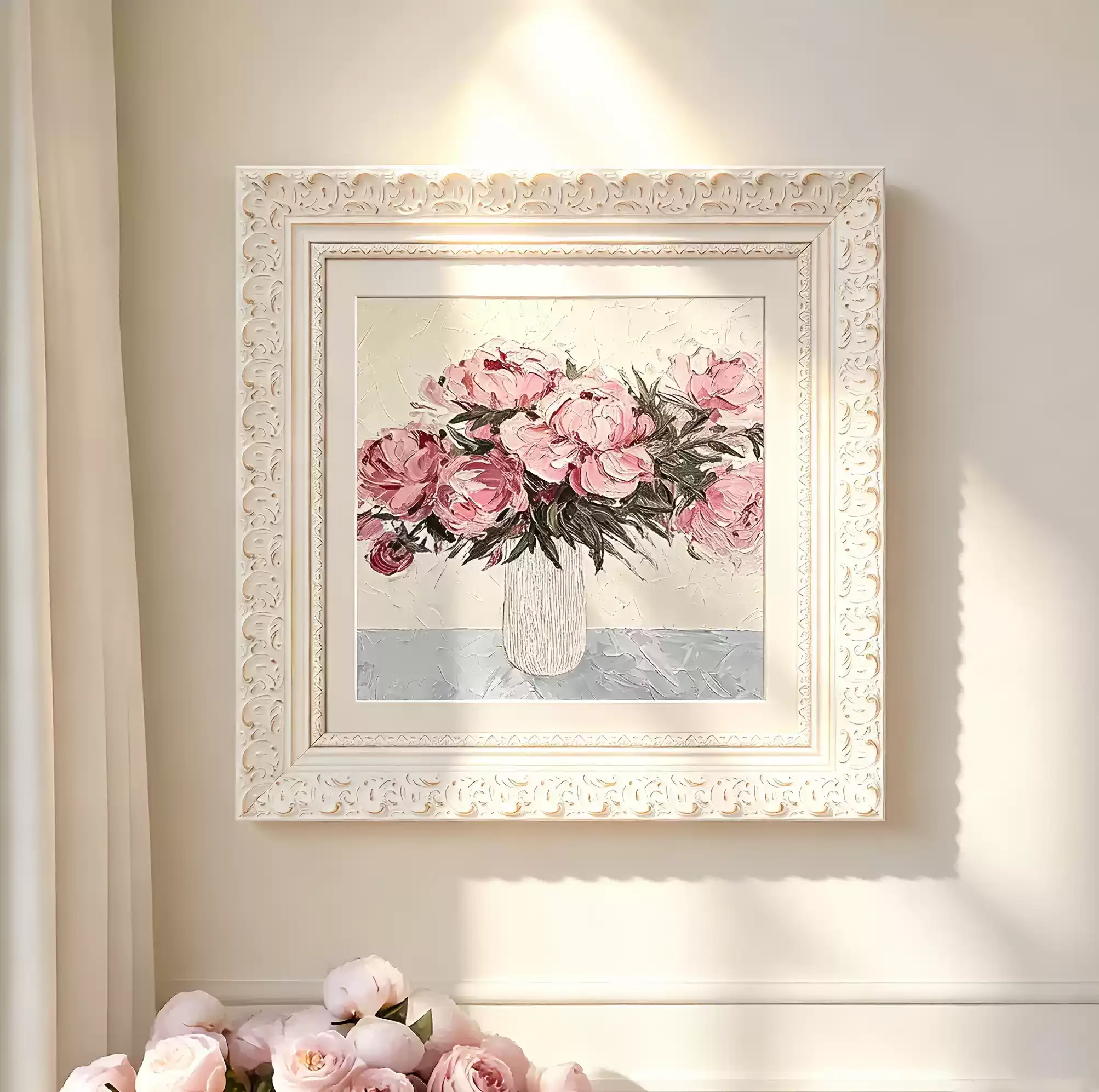 French Cream Style Ornate Solid Wood Picture Frame Ivory White Wide Border Photo Frame Vintage Art Frame for Oil Painting Wall D