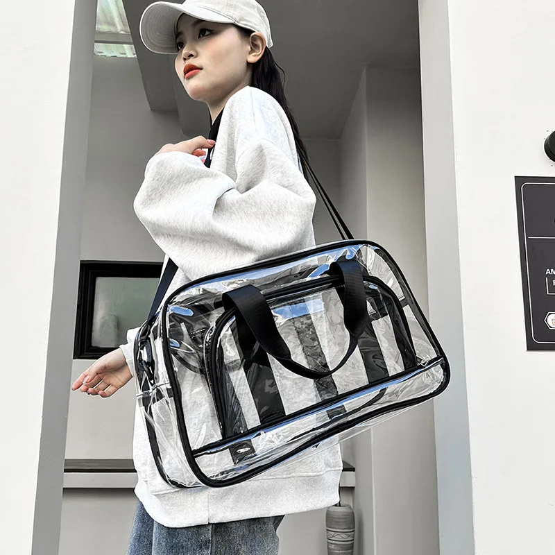 Men’s Large Clear PVC Travel Tote Bag,Transparent Gym Beach Storage Handbag,Strong Load Bearing Sturdy Durable Outdoor Carry Bag